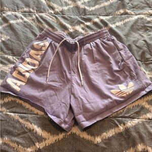 adidas Lavender Drawstring Lounge Shorts with White Trefoil